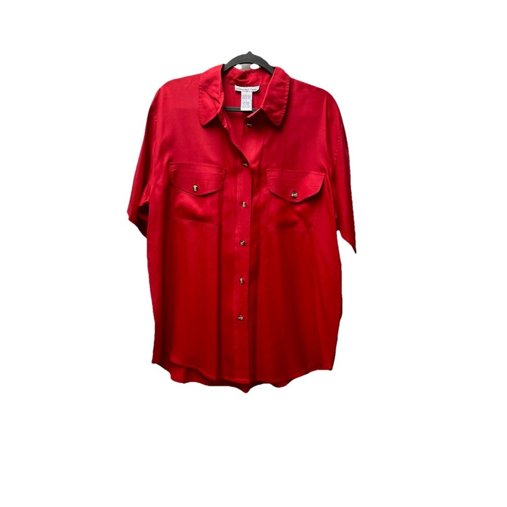 Anna and Frank Button Down Shirt XL Red 100% Silk Safari Minimalist Cassic Bold